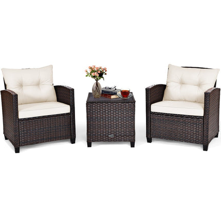 3 PCS. Polyrattan lounge set garden furniture rattan seating group with seat cushions and coffee table beige