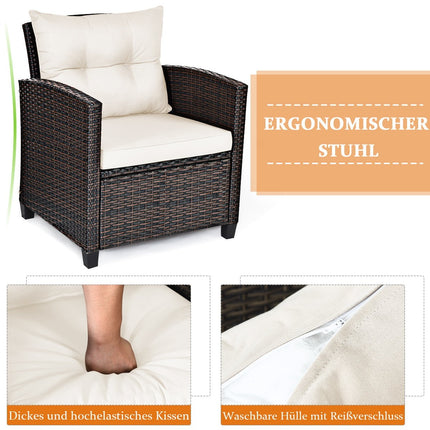 3 PCS. Polyrattan lounge set garden furniture rattan seating group with seat cushions and coffee table beige