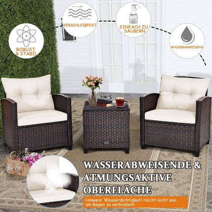 3 PCS. Polyrattan lounge set garden furniture rattan seating group with seat cushions and coffee table beige