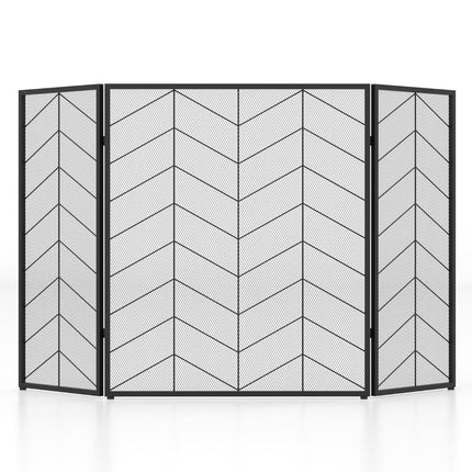 3-Panel Folding Fireplace Screen, Metal Mesh, 132x79 cm