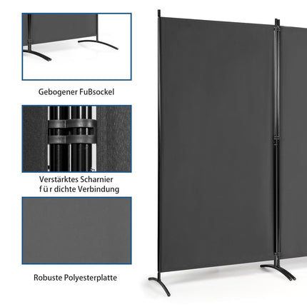 3-Panel Room Divider Foldable Fabric Privacy Screen 260 x 183 cm Gray