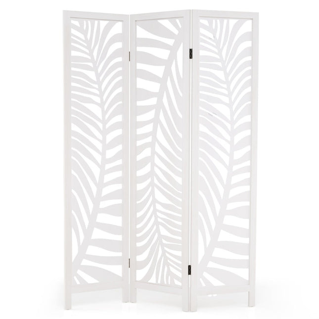 3-Panel Room Divider, Natural Paulownia Wood, White