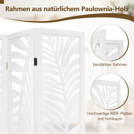 3-Panel Room Divider, Natural Paulownia Wood, White
