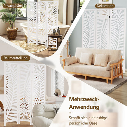 3-Panel Room Divider, Natural Paulownia Wood, White