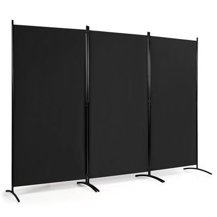 3-Panel Room Divider with Adjustable Coasters & Sturdy Hinges & Steel Base Black