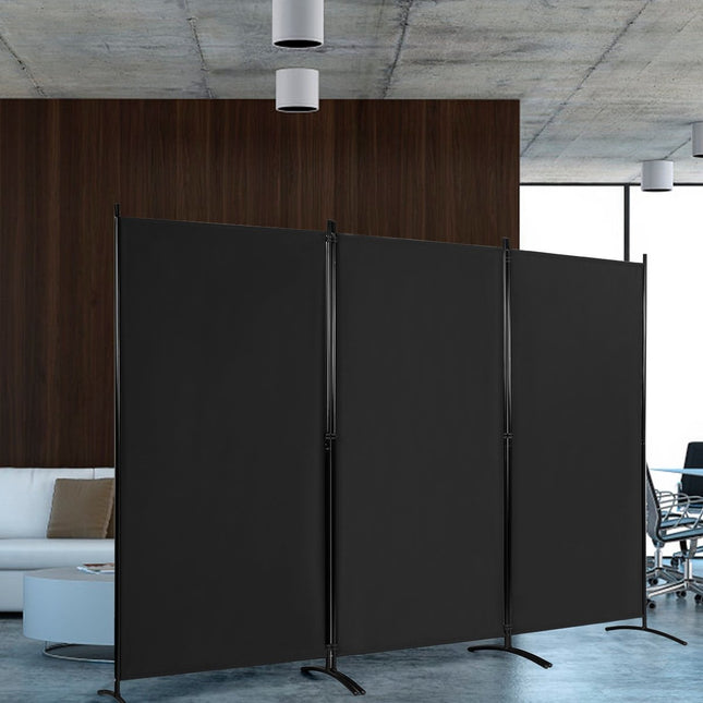 3-Panel Room Divider with Adjustable Coasters & Sturdy Hinges & Steel Base Black