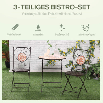 Bistro set - 3 pcs, mosaic metal, table and 2 chairs