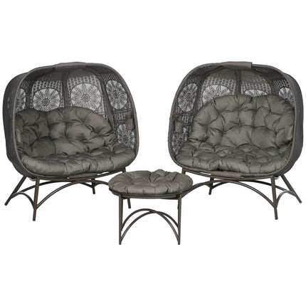 Wicker garden chair set - 3 pcs with table and cushions