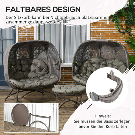 Wicker garden chair set - 3 pcs with table and cushions