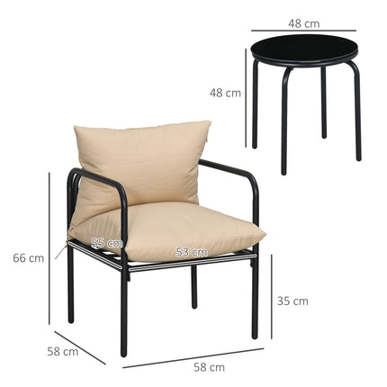 Garden Bistro Set: 3-piece steel furniture with cushions