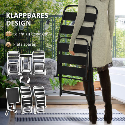 Garden Bistro Set - 1 table and 2 chairs, steel, black