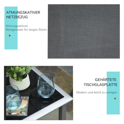Outdoor Metal Mesh Black Garden Furniture Set - 2 Armchairs, Table