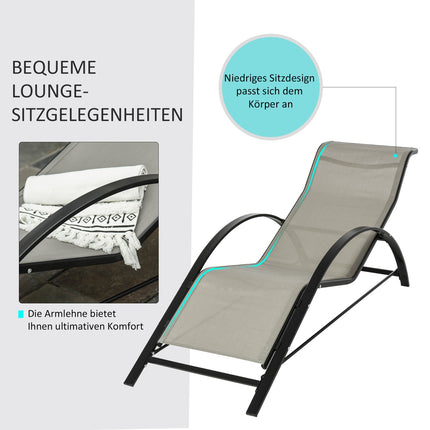 Garden chair in metal mesh - 2 sun loungers, 1 table, gray