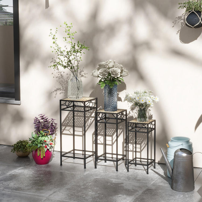 Stackable plant stand in metal, rattan look - gold finish