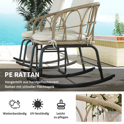 Garden rocking chair set with cushions - 3 pieces