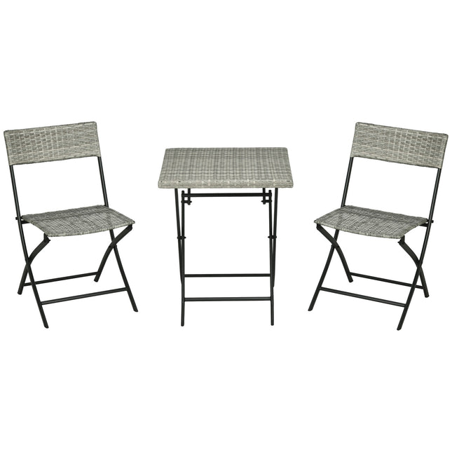 3-piece light gray metal bistro set - folding table and chairs