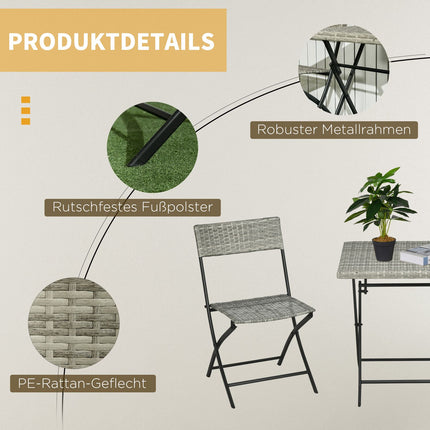 3-piece light gray metal bistro set - folding table and chairs