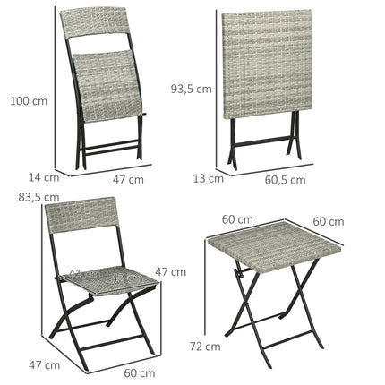 3-piece light gray metal bistro set - folding table and chairs