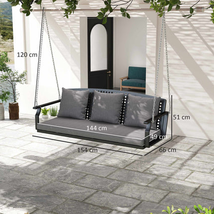 3-Person Outdoor Swing Bench with Cushions, Adjustable Chains