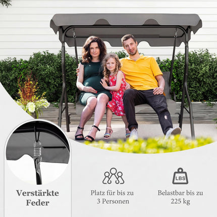 3-Person Outdoor Swing with Adjustable Canopy, Grey