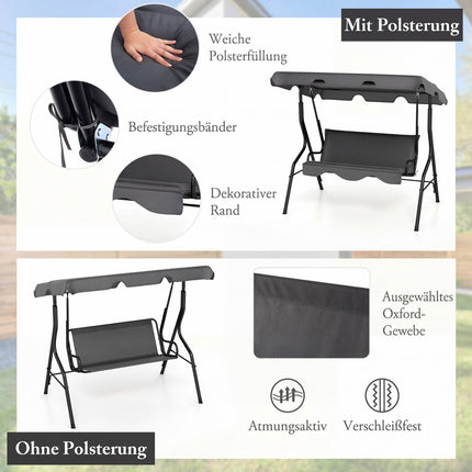 3-Person Outdoor Swing with Adjustable Canopy, Grey