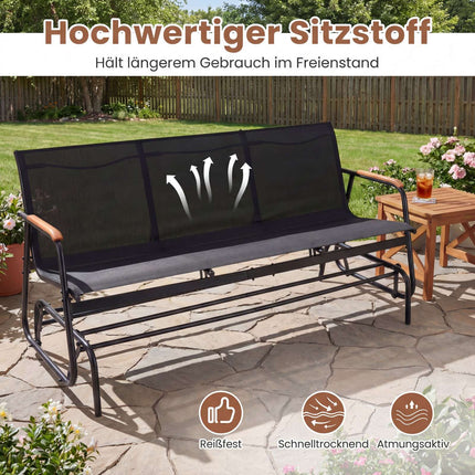 3-Person Patio Swing Bench with Teak Armrests, Black