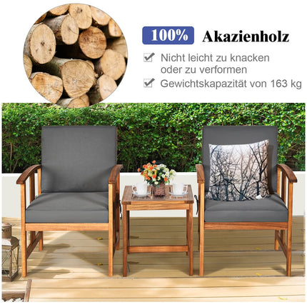 3-Piece Acacia Wood Sofa Set with Cushions