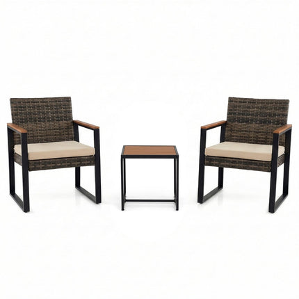 3-Piece Balcony Furniture Set with Cushions and Table