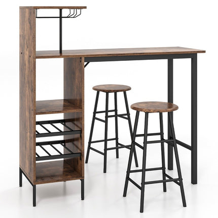 3 Piece Bar Table & Chair Set Industrial Pub Table & Stool Coffee