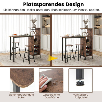 3 Piece Bar Table & Chair Set Industrial Pub Table & Stool Coffee