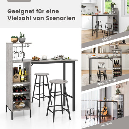 3 Piece Bar Table & Chair Set Industrial Pub Table & Stool Gray