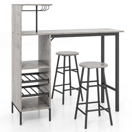 3 Piece Bar Table & Chair Set Industrial Pub Table & Stool Gray