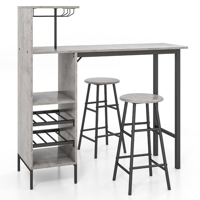 3 Piece Bar Table & Chair Set Industrial Pub Table & Stool Gray