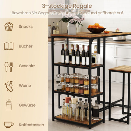 3-Piece Bar Table Set with Stools and Storage Shelves