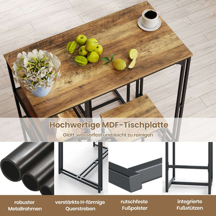 3-Piece Bar Table Set with Stools and Storage Shelves