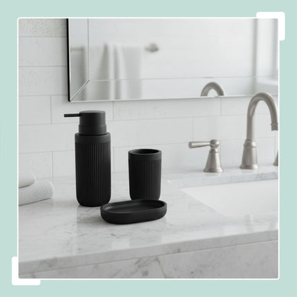 3-Piece Bathroom Set, Resin – Toothbrush Holder, Soap Dispenser, Dish