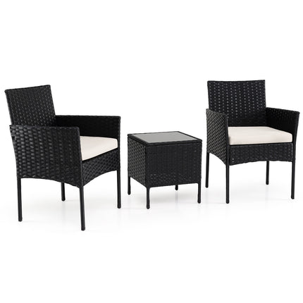 3-Piece Beige Rattan Balcony Set with Glass Table