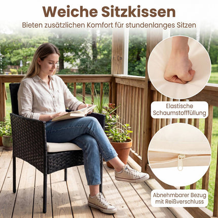 3-Piece Beige Rattan Balcony Set with Glass Table