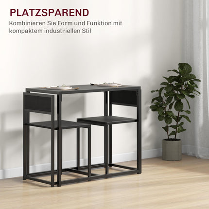 3-Piece Black Bar Table Set with 2 Stools, MDF & Steel