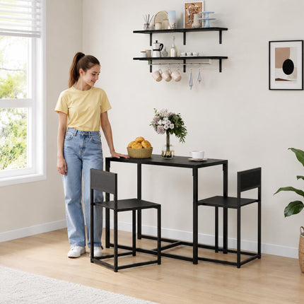 3-Piece Black Bar Table Set with 2 Stools, MDF & Steel
