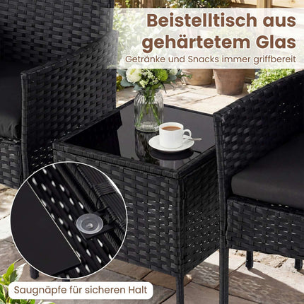 3-Piece Black Rattan Outdoor Furniture Set with Table