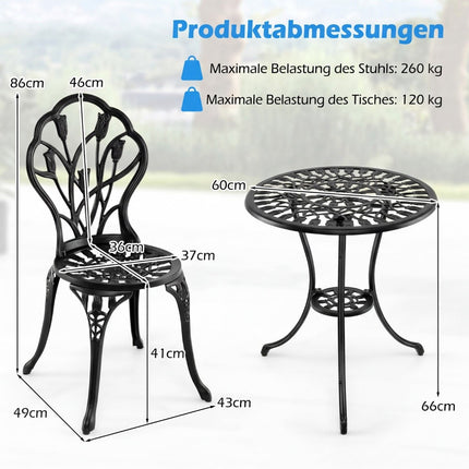 3-Piece Cast Aluminum Bistro Set with Umbrella Hole