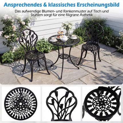 3-Piece Cast Aluminum Bistro Set with Umbrella Hole