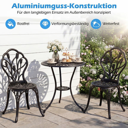 3-Piece Cast Aluminum Bistro Set with Umbrella Hole