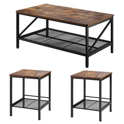 3-Piece Coffee Table Set, 105 cm, 2 End Tables, Metal Legs