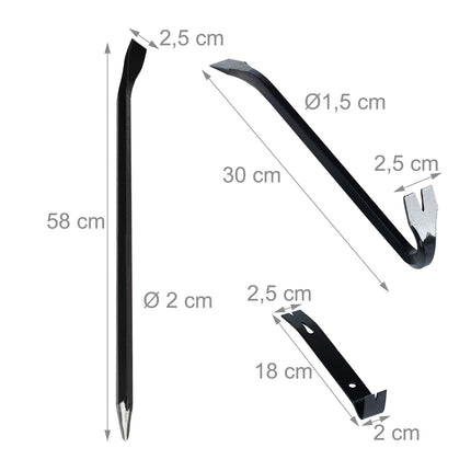 3-Piece Crowbar Set – Hardened Steel, Nail Pulling