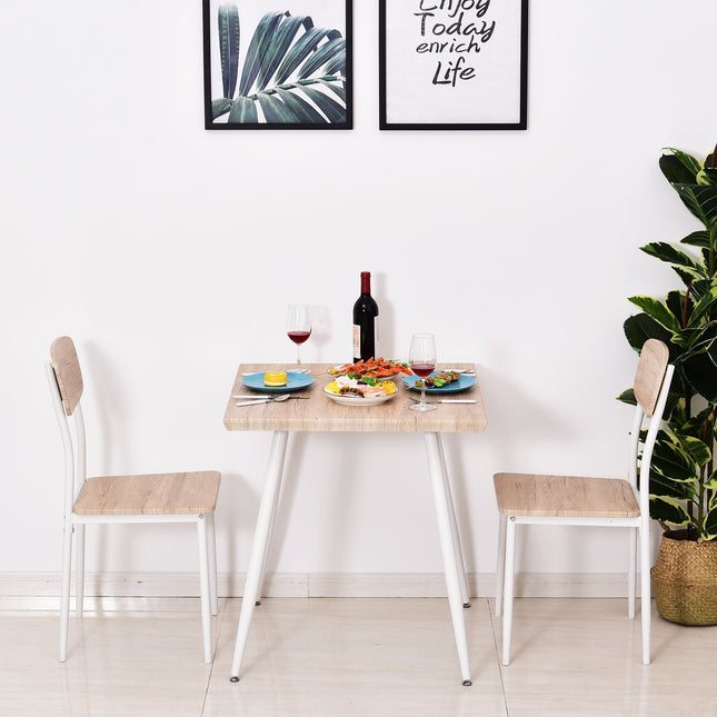 Dining table set, 3-piece - MDF & metal, wood fibers & white