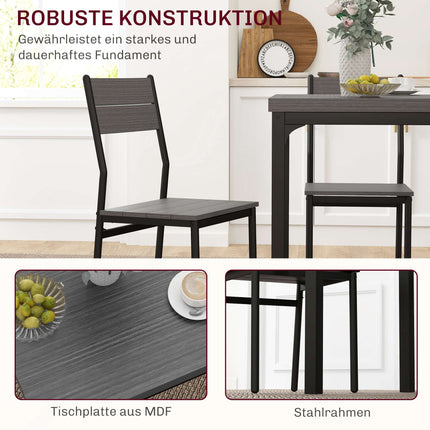 3-Piece Dining Set, Table and 2 Chairs, MDF & Metal, Gray