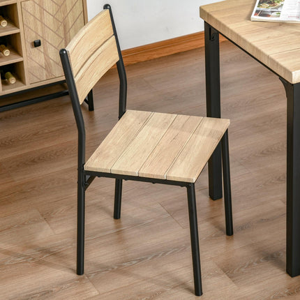 3-piece dining room set, MDF table and metal chairs, wood finish