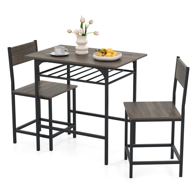 3-Piece Dining Set, Wood Table & 2 Chairs, Gray